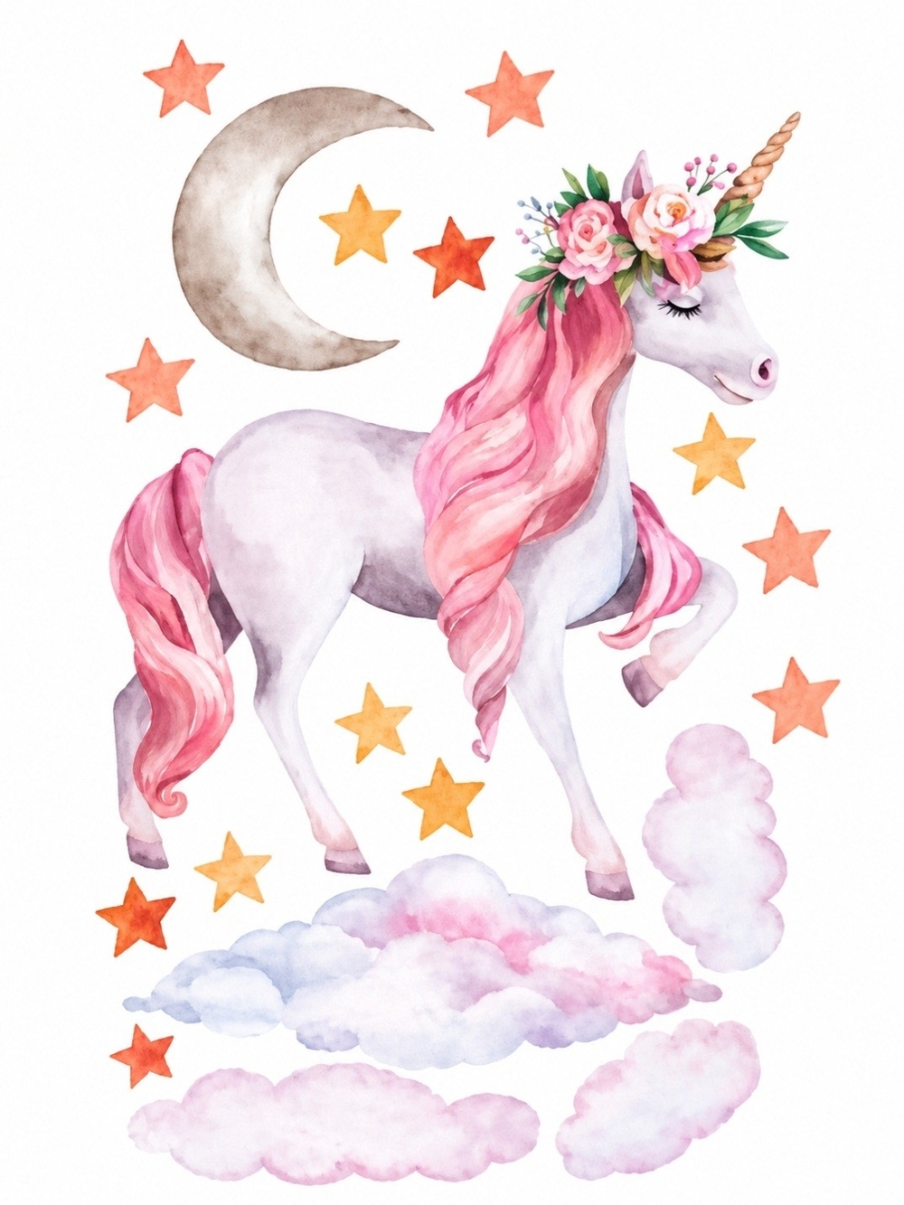 Unicorn Wall Art Decal - Pink Unicorn with Stars